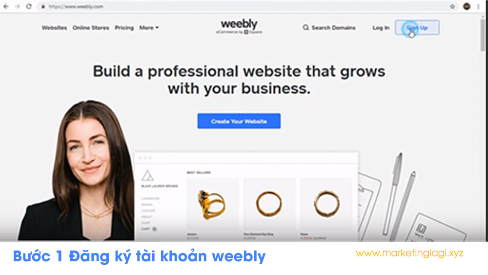 Giao diện của bạn khi đăng ký khởi tạo weebly